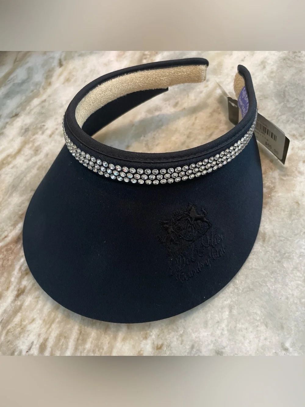 Swarovski Elements Del Mar County Club Black Sun Visor with Rhinestones Women's